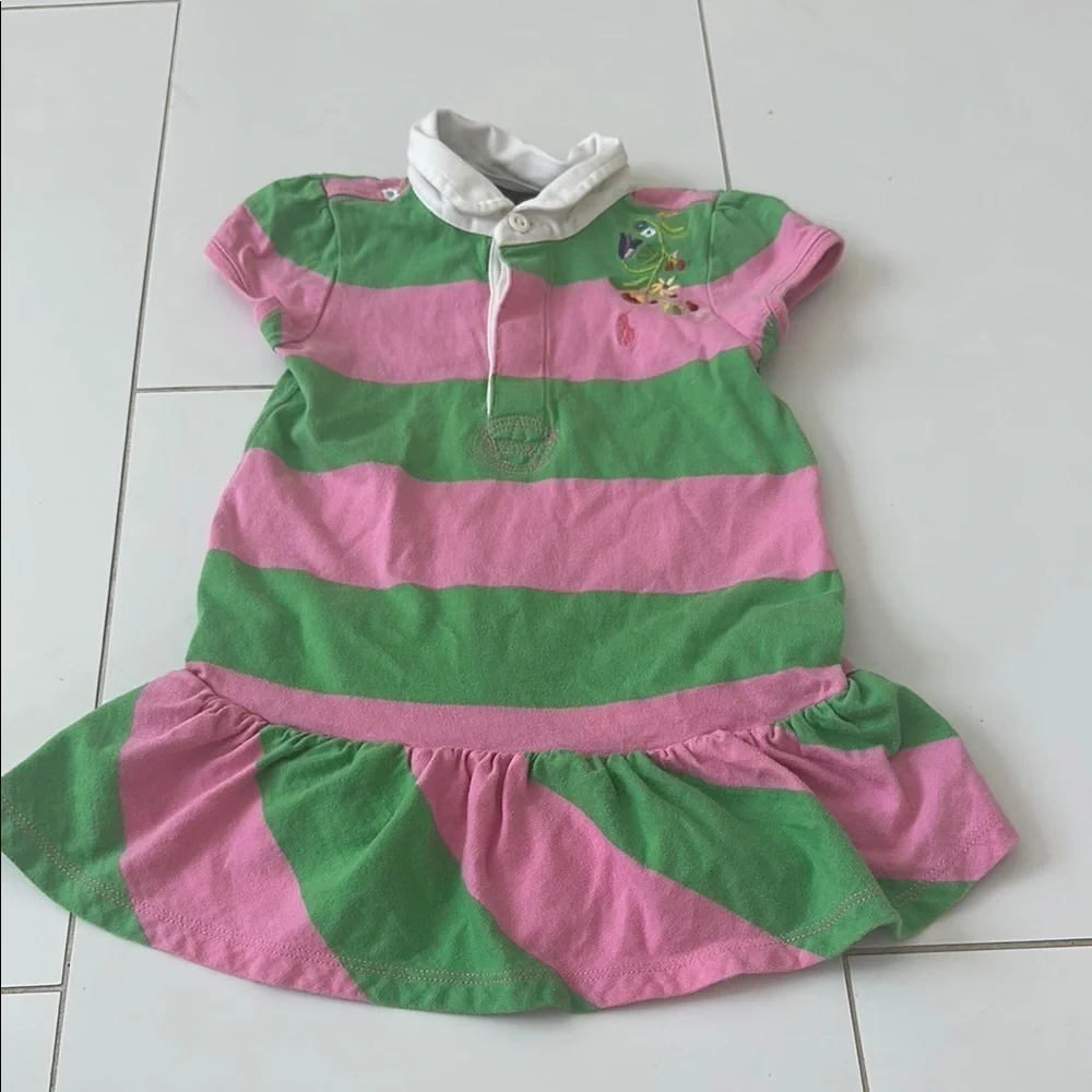 Ralph Lauren Green and Pink Striped Polo Dress 18m  girls cotton